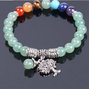 7 Chakra Tree of Life Charms, Natural Stone Green Aventurine, Yoga Bracelet
